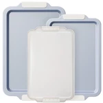 3PC Non Toxic Ceramic Cookie Sheet Set W/ Silicone Handles Cream Bake Pans. Fixed Price $46.79.