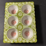 Anthropologie Cozy Baking Hand Painted Stoneware Muffin Cupcake Pan Green Whimsy. Fixed Price $20.00.