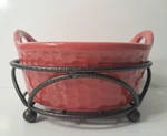 Tastefully Simple Ceramic Dip Crock Wrought Iron Stand 3.5X6" Hammered Look. Fixed Price $5.28.