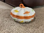 Temptations By Tara Old World Autumn Harvest Pumpkin Candy Dish Bowl & Lid 16 Oz. Fixed Price $39.88.