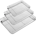 Cekee Baking Sheet With Wire Rack Set Of (3 Cookie 9+12+16 Inch, Silver. Fixed Price $37.35.