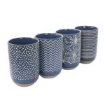 Laurie Gates Madrina 4 Piece 19 Ounce Stoneware Assorted Designs Mug Set Blu. Fixed Price $37.72.