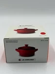 Creuset 8OZ Mini Round Casserole Cocotte Cerise Red Stoneware Holly Design. Fixed Price $25.00.
