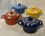 Set Of Martha Stewart Ceramic Floral Ramekins HY10419 - Small 4X2 W/ Lids Gift. Fixed Price $31.79.