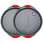 Pizza Tray 2 Round With Silicone Handles Carbon Steel Pan. Fixed Price $26.40.