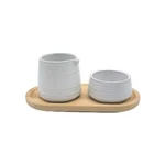 Nespresso Collections White Creamer & Sugar Serving Set Stoneware Bamboo Tray. Fixed Price $12.90.