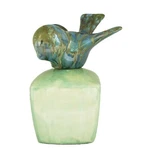 Studio Pottery Ceramic Square Jar W/ Hand Painted Green Blue Gold Bird Topper. Fixed Price $25.49.