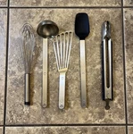 Cookware Kitchen Utensil Set 5 Piece Thongs Ladle Whisk Made-in Brand. Fixed Price $59.99.