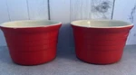 Le Creuset Stoneware Ribbed Ramekins Custard Cups 4OZ Red Of 2. Fixed Price $13.49.