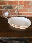 Vtg Rare French Bisque F-4-B 2.5 Litre Oval Casserole Dish W/ Pyrex F14C Lid Euc. Fixed Price $21.99.