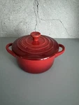 Creuset Cerise Red Ombre Round Mini Cocotte Stoneware Casserole Dutch Oven. Fixed Price $25.00.