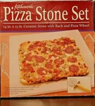 Kitchenworks 14" X 15" Ceramic Pizza Stone W/ Rack & Wheel Set (new). Fixed Price $29.95.