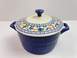The Pioneer Woman Mini Casserole Dish Cobalt Blue Pot With Floral Lid Dip Sauce. Fixed Price $18.95.