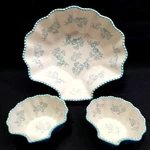 Temptations By Tara Floral Lace Seashell Blue 2 Quart Plus - 8 Oz Bowls. Fixed Price $29.00.
