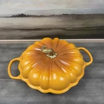 Creuset Enameled Cast Iron Figural Pumpkin Cocotte 2 3/4 Qt. Persimmon Flaws. Fixed Price $279.95.