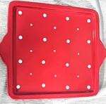 Temptations Tara Red Square Serving Platter Tray White Polka Dot 11.5" Used 1X. Fixed Price $29.49.