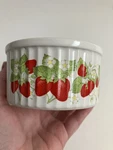 Vintage Action Japan Strawberry 4" Round Stoneware Casserole Baker Souffle Dish. Fixed Price $9.99.