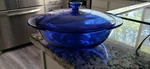 Vtg Anchor Hocking Cobalt Blue Round Covered Casserole Dish Ovenware 2 Qt. Fixed Price $22.00.