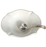 Vtg Mud Pie Let's Salsa Spoon & White Ceramic Serving Bowl Set Beaded Trim Is. Fixed Price $10.51.