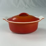 Vintage Descoware FE14 Qt Casserole Dish Orange Enameled Cast Iron Lid Belgium. Fixed Price $24.99.