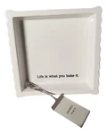 Brownie Pan Baker Set W/server 10" Square White Ceramic Scalloped Baking Dish. Fixed Price $38.95.