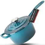 Hamilton Beach Enameled Cast Iron Sauce Pan 2-QUART Navy, Cream Coating. Fixed Price $42.00.