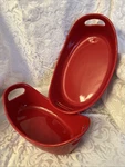 Rachel Ray Bubble & Brown Oven Ovals Two Pc 1.25 2.25 Qt Cherry Red Stoneware. Fixed Price $27.00.