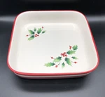 New-lenox Christmas Holiday Red White Stripe 10.25" Baking Dish Holly Berry Nib. Fixed Price $24.99.