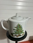 Vtg 90'S Tienshan Holiday Hostess Fine China Christmas Tree Tea Coffee Pot 6 Cup. Fixed Price $39.99.