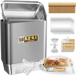50 Pack 2.4LB Aluminum Loaf Pans Collocate Cellophane Bags/twist Ties/ Stickers. Fixed Price $33.43.