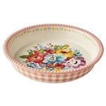 Pioneer Woman Sweet Romance 10.5" Stoneware Pink Gingham & Floral Design Pie Pan. Fixed Price $18.00.