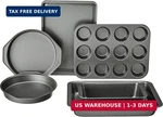 Amazon Basics 6 Piece Nonstick Carbon Steel Bakeware Set With Cake, Muffin, Cook. Fixed Price $48.42.