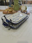 Set Of 2 Temp-tations By Tara Floral Lace Blue Serving Trays Platters W/ Racks. Fixed Price $33.95.