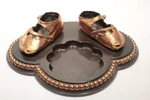 Bronze Copper Plated Metal Baby Girl Shoes Trinket Tray Dish Library Vintage. Fixed Price $24.99.