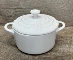 Le Creuset Mini Round Cocotte Volcanic Stoneware Ceramic France White. Fixed Price $22.00.