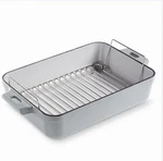 Pampered Chef 14 10 Gray Enameled Cast Iron Pan W/ Wire Rack New In Box. Fixed Price $169.00.