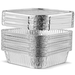 Plasticpro 5 Pack Inch Aluminum Pans With Lids 8'' Square, Silver. Fixed Price $21.81.