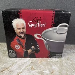 Guy Fieri 5.5 Quart Dutch Oven With Glass Lid Porcelain Cast Iron Light Open Box. Fixed Price $35.00.