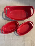 We Of 3 Rachael Ray Red Stoneware H022 Baking Dishes. 1.25 Qt & 12 Oz (X2). Fixed Price $39.97.