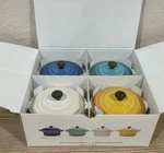 Le Creuset Stoneware Riviera 4 Mini Cocottes Nectar Azure Blue Teal Meringue. Fixed Price $105.00.