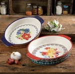 The Pioneer Woman Fiona Floral 2-PIECE Stoneware/ceramic Oval Bakers Set. Fixed Price $39.99.
