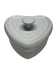 Staub Stoneware Mini Heart Shape White Lidded Cocotte Ramekin Casserole. Fixed Price $35.99.