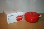Sharper Image 8-1/2" Red Stoneware Ceramic Dutch Oven With Lid Nib. Fixed Price $19.31.