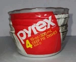 New Vintage Pyrex 10 Ounce Glass Deep Pie Dishes Custard #6001143 (4 Ct. Pkg.). Fixed Price $22.36.