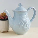 Bluesky Seahorse Menagerie Coffee Pot Light Ceramic With Lid Coastal Scene. Fixed Price $25.95.