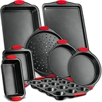 Nutrichef NCSBS8S Baking Pans W/ Heat Red Silicone Handles, Piece Set. Fixed Price $80.49.