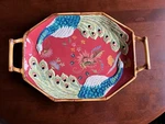 Tracy Porter Artesian Road 18 Peacock Platter With Handles Mint. Fixed Price $65.00.