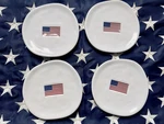 Williams Sonoma S/4 American Flag Appetizer Plates 6.25" Stoneware July 4TH. Fixed Price $64.00.