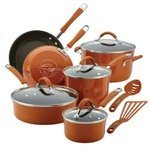 Rachael Ray Cucina 12 Pieces Aluminum Non Stick Cookware Set, Orange. Fixed Price $299.50.