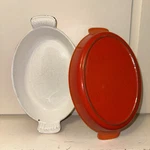 Le Creuset Volcanic Orange Cast Iron Enamel Oval Gratin Dish, Lasagna Boat #24. Fixed Price $65.99.